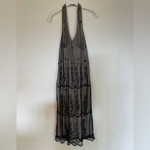 Newport News Black Sheer Beaded Backless Dress